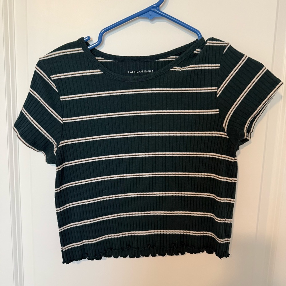 American Eagle Green Striped Crop Top
